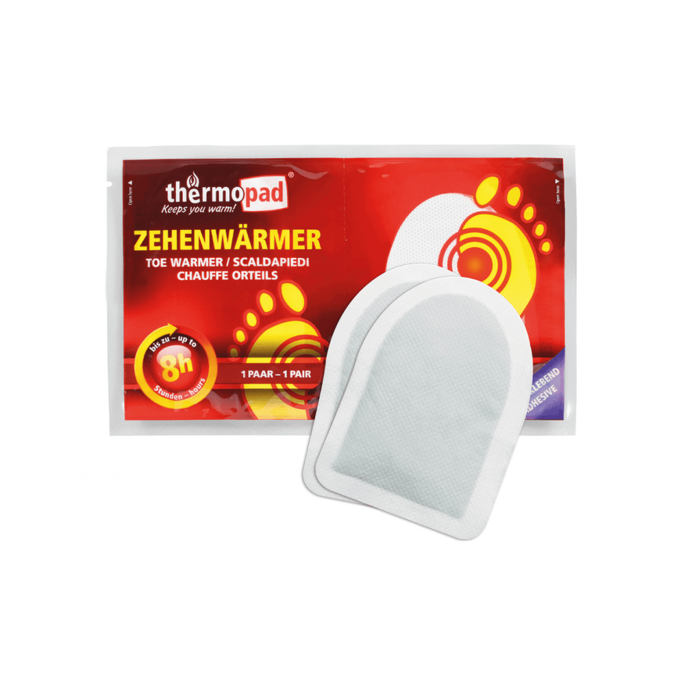 Thermopad tåvarmer 2 stk på hvid baggrund, detalje af produktemballage