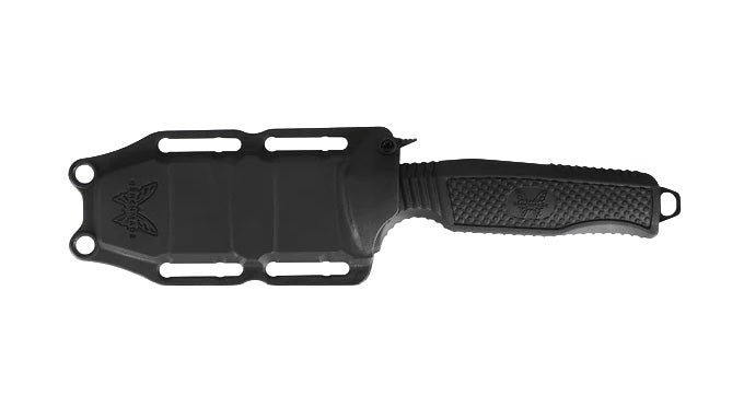 Benchmade 112SBK-BLK H2O dykkerkniv med sort Cerakote N680-blad, rescue hook og sort Santoprene-skæfte