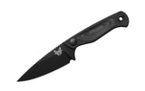 Benchmade 203BK-02 Dacian kniv med fast MagnaCut spear point-blad i sort Cerakote, sort Canvas Micarta-skæfte og sort læderskede