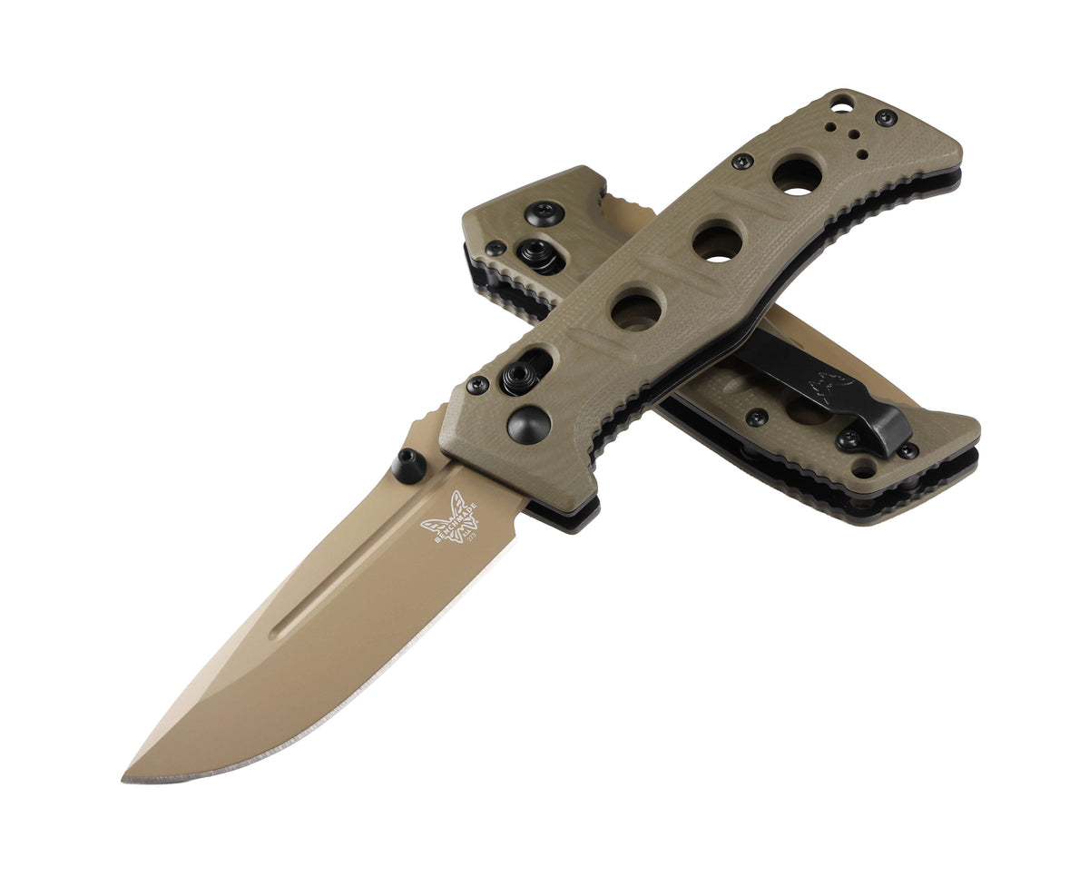 Benchmade 273FE-05 Mini Adamas foldekniv med Flat Earth Cerakote-blad og OD Green G10-skæfte
