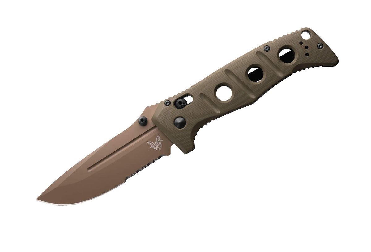 Benchmade 275SFE-04 Adamas foldekniv med delvist savtakket Flat Earth Cerakote-blad og OD Green G10-skæfte