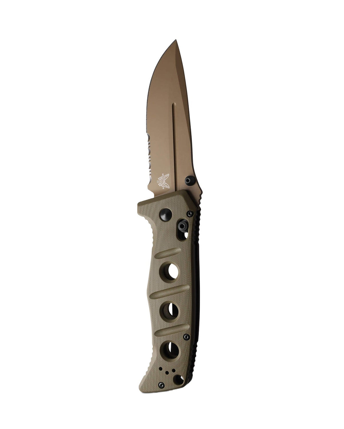 Benchmade 275SFE-04 Adamas foldekniv med delvist savtakket Flat Earth Cerakote-blad og OD Green G10-skæfte