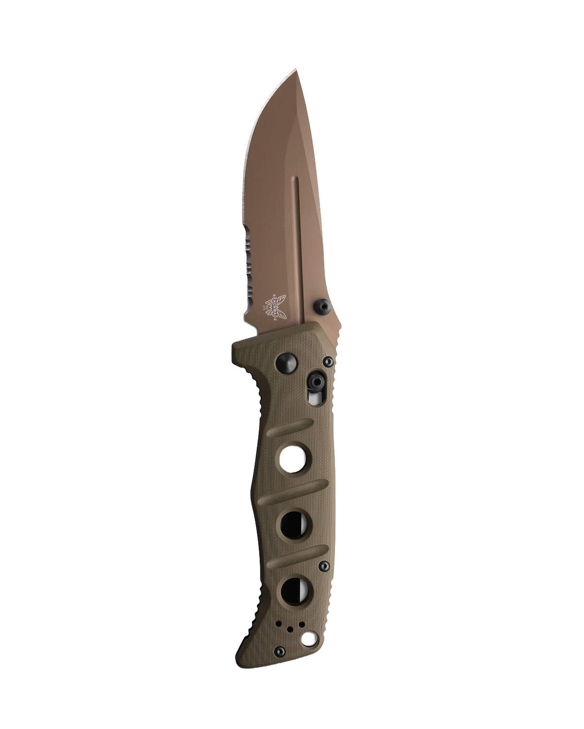Benchmade 275SFE-04 Adamas foldekniv med delvist savtakket Flat Earth Cerakote-blad og OD Green G10-skæfte