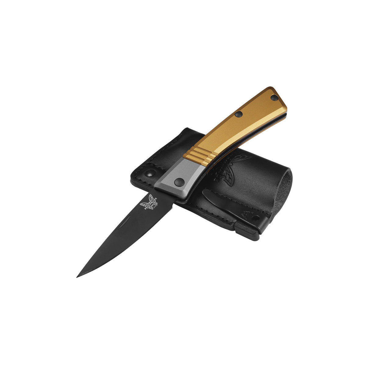 Benchmade 315BK-01 Successor slip-joint-lommekniv med M390 drop point-blad i satin og skæfte i Burnt Brass aluminium med Ash Gray-bolstere