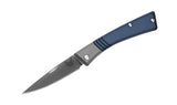 Benchmade 315 Successor slip-joint-lommekniv med M390 drop point-blad i satin og skæfte i Crater Blue aluminium med Ash Gray-bolstere