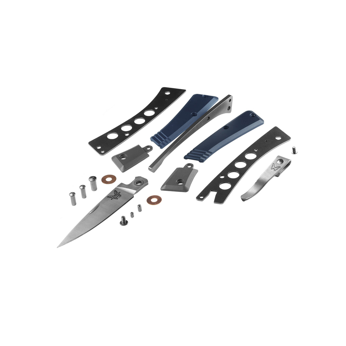 Benchmade 315 Successor slip-joint-lommekniv med M390 drop point-blad i satin og skæfte i Crater Blue aluminium med Ash Gray-bolstere