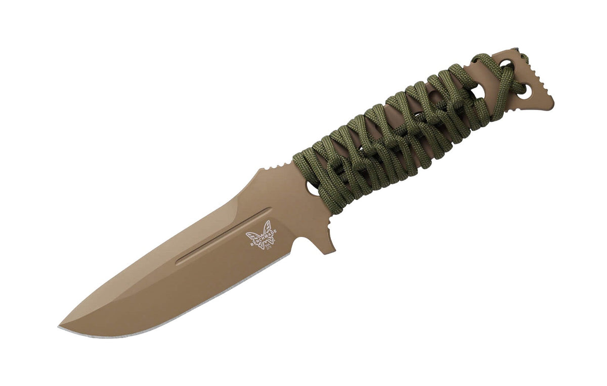 Benchmade 375FE-02 Fixed Adamas taktisk kniv med Flat Earth Cerakote MagnaCut-blad og OD Green paracord-greb