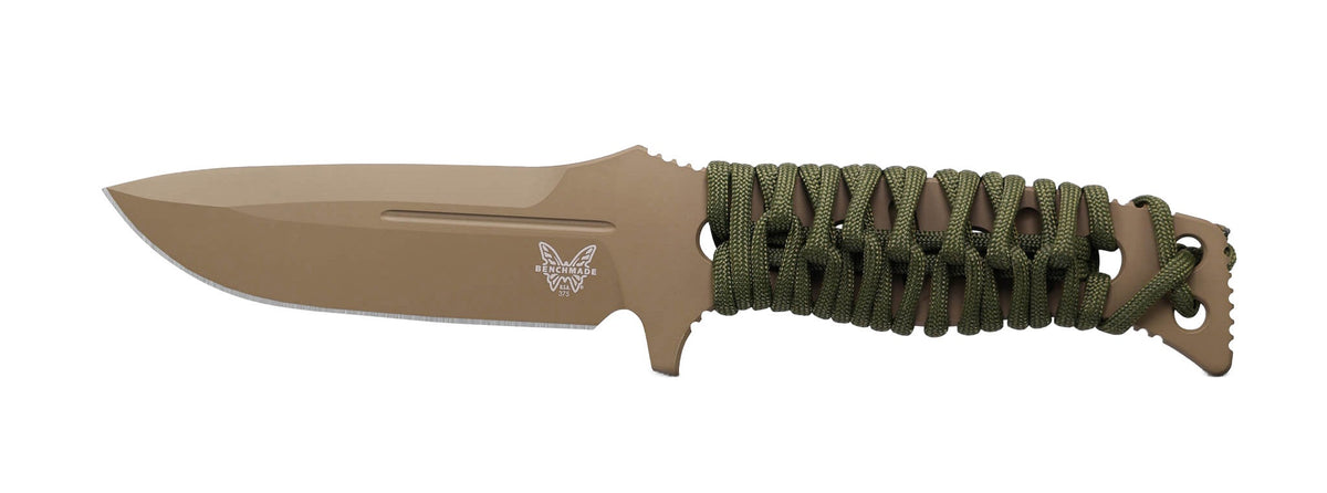 Benchmade 375FE-02 Fixed Adamas taktisk kniv med Flat Earth Cerakote MagnaCut-blad og OD Green paracord-greb