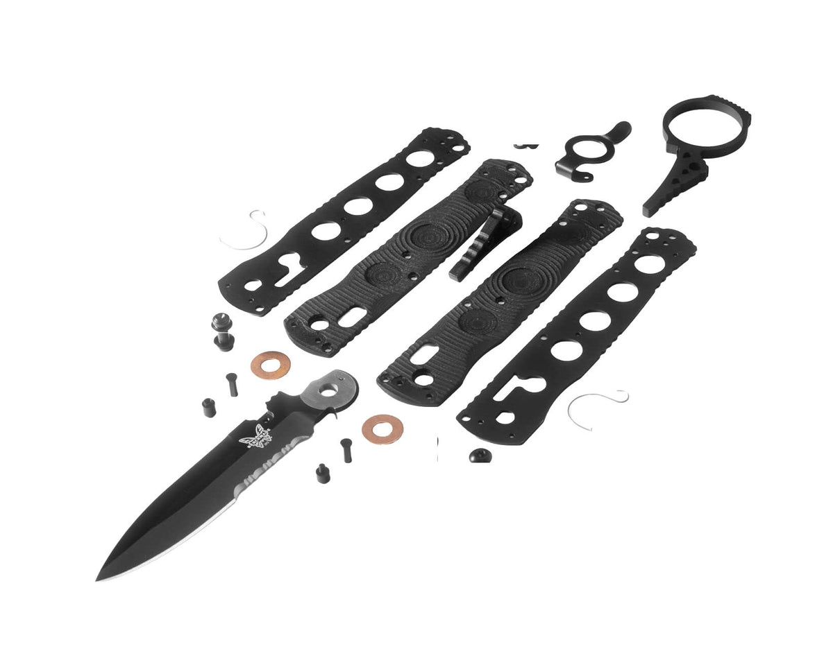 Benchmade 393SBK Mini SOCP Folder sort taktisk foldekniv med CPM-S30V spear-point blad i Graphite Black Cerakote og G10-skæfte