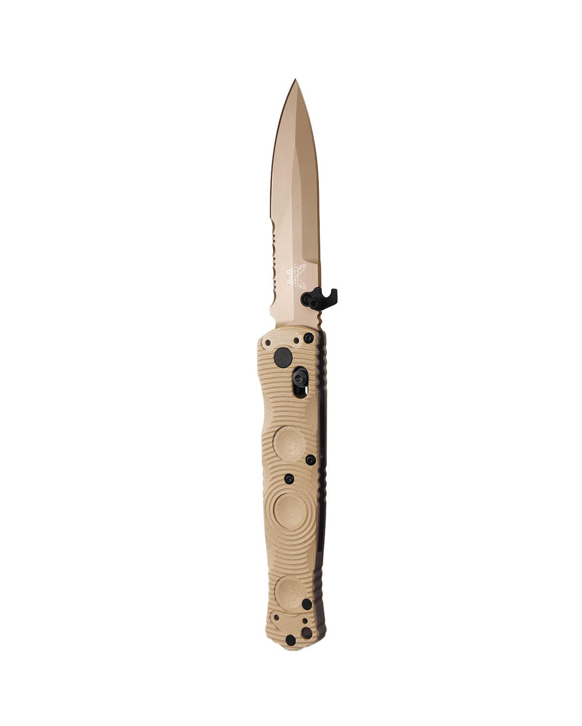 Benchmade 393SSN-01 Mini SOCP Folder sandfarvet taktisk foldekniv med CPM-S30V spear-point blad i Flat Earth Cerakote og G10-skæfte
