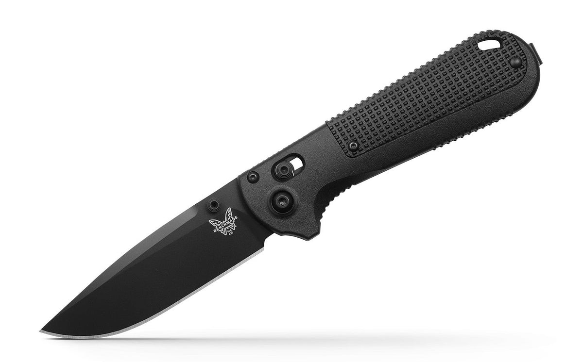 Benchmade 430BK-02 Redoubt foldekniv med sort Cerakote CPM-D2 drop-point blad og skæfte i sort Grivory