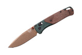 Benchmade 535FE-2602 Bugout foldekniv i Taiga Green med CPM-S90V drop-point blad og skæfte i aluminium og brun Canvas Micarta