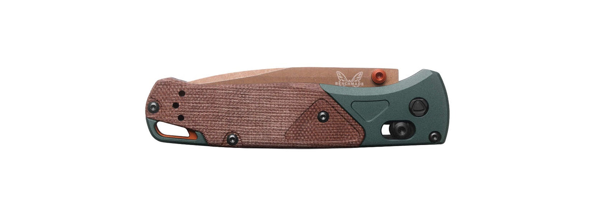 Benchmade 535FE-2602 Bugout foldekniv i Taiga Green med CPM-S90V drop-point blad og skæfte i aluminium og brun Canvas Micarta