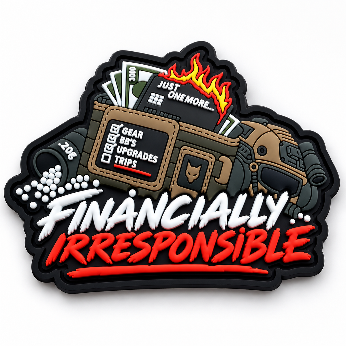 Financially Irresponsible PVC patch fra Hank Tactical på hvid baggrund