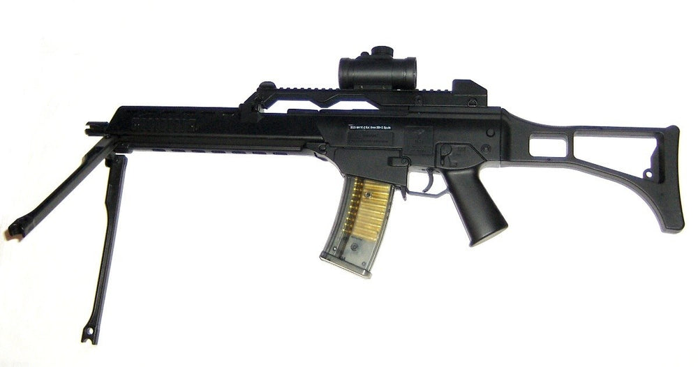 M41 K2 manuel riffel med støtteben og rødpunktsigte for airsoft