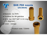 Nozzle, air, P90, 20,8mm, i aluminium med O-ring