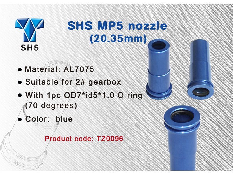 Nozzle, air, MP5, 20,35mm, i aluminium med O-ring
